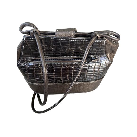 Vintage MAXX New York Croc-Embossed Shoulder Bag Brown 90s Pebbled Leather Y2K - Picture 4 of 7